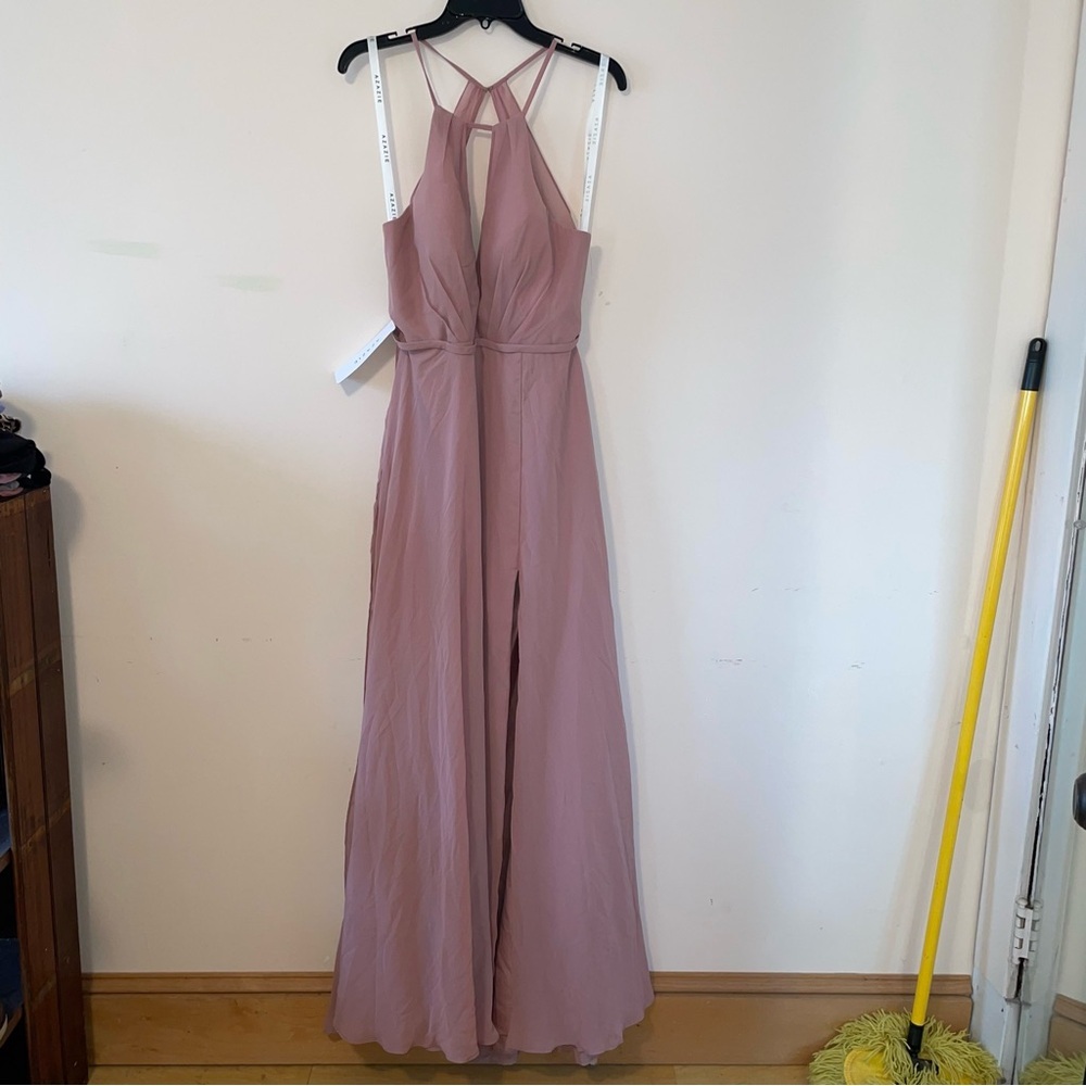 Azazie Evalleen Dusty Rose A-Line Pleated Chiffon Dress Size 12 - Picture 2 of 12